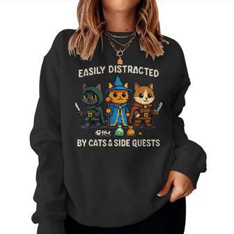 Rpg Gamer Cat Distraction Side Quest Nerdy Women Women Sweatshirt - Monsterry