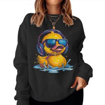 Rubber Duck Techno Dj Rubber Duckling Music Headphones Women Sweatshirt - Thegiftio UK