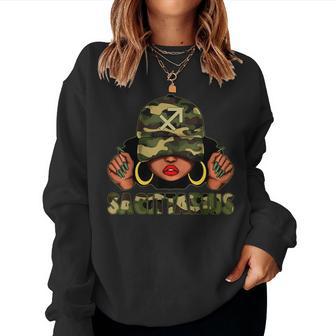 Sagittarius Queen Black Woman With Cap Camo Afro Girl Zodiac Women Sweatshirt - Thegiftio UK