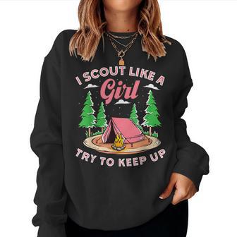 I Scout Like A Girl Try To Keep Up Scouting Retro Women Sweatshirt - Thegiftio UK