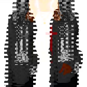 Semi Truck American Flag Christian Truck Driver Patriotic Women Sweatshirt | Mazezy