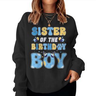 Sister Of The Birthday Boy Family Blue Dog Birthday Party Women Sweatshirt - Thegiftio UK