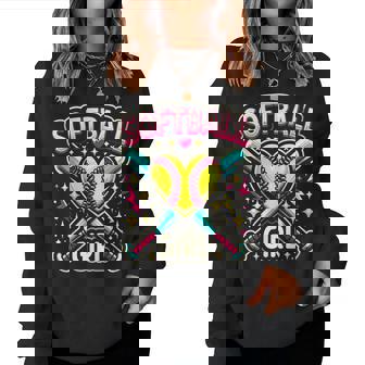 Softball Girls Cute Heart Softball Player Women Sweatshirt | Seseable CA