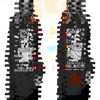 Spooky Medical Assistant Halloween Groovy Med Assistant Women Sweatshirt | Seseable CA