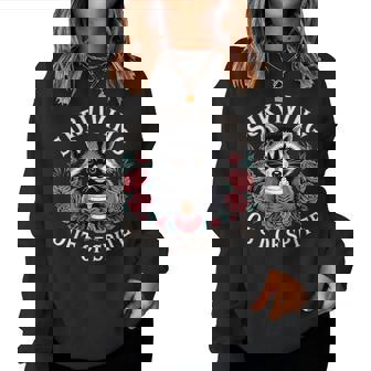 Surviving Purely Out Of Spite Coffee Vintage Raccoon Lover Women Sweatshirt - Monsterry
