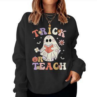 Teacher Halloween Trick Or Teach Floral Ghost Women Sweatshirt - Thegiftio UK