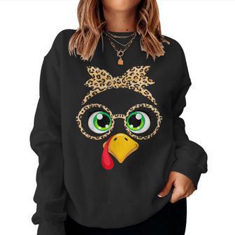 Thanksgiving Outfit For Turkey Leopard Glasses Bandana Women Sweatshirt - Thegiftio UK