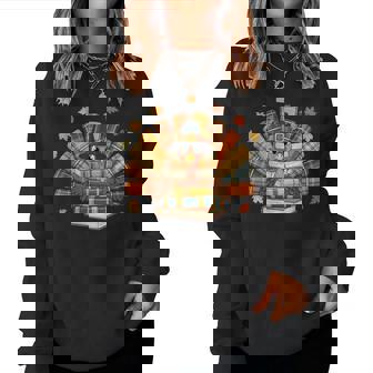 Thanksgiving Turkey Reading Book Fall Season Teacher Costume Women Sweatshirt | Mazezy