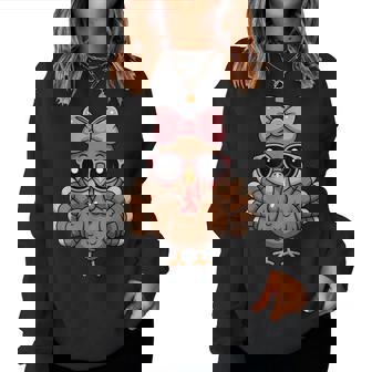 Thanksgiving Turkey Sunglasses Bow Autumn Fall Turkey Girls Women Sweatshirt | Seseable CA