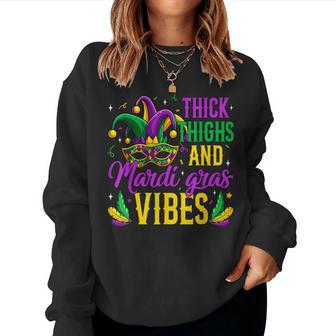Thick Thighs Mardi Gras Vibes Masked Mardi Gras Women Women Sweatshirt - Monsterry