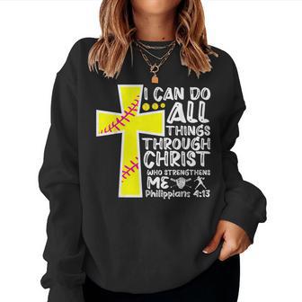 I Can Do All Things Through Christ Softball Christian Bible Women Sweatshirt - Thegiftio UK