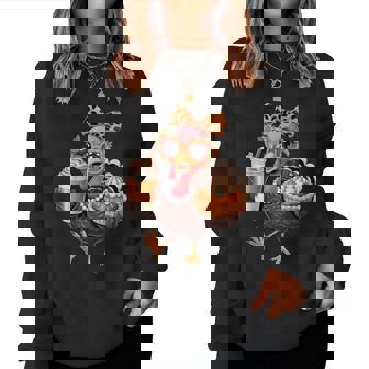 Turkey Drinking Coffee Bow Thanksgiving Turkey Day Women Women Sweatshirt | Mazezy