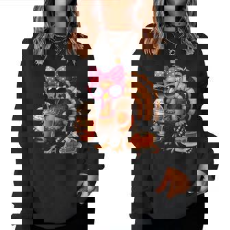 Turkey Drinking Coffee Thanksgiving Bow Turkey Day Women Sweatshirt - Thegiftio