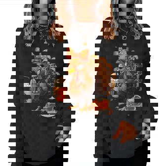 Turkey Drinking Ice Coffee Thanksgiving Bow Girls Womens Women Sweatshirt | Seseable CA