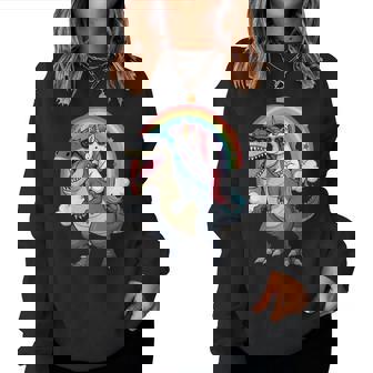 Unicorn Riding T-Rex Dinosaur Rainbow Boys Girls Women Women Sweatshirt - Thegiftio