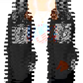 Usa Flag 4Th Of July Coquette Bow Floral Patriotic Girl Women Sweatshirt | Mazezy