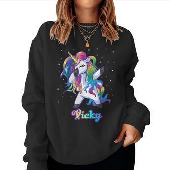 Vicky Nombre Personalizado Personalizado Rainbow Unicorn Dabbing Sudadera Mujer - Regaloses
