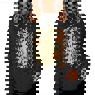 Vintage Floral Ghost Groovy Halloween Spooky Girls Women Women Sweatshirt | Mazezy