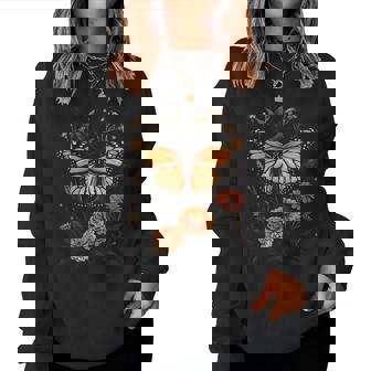 Vintage Monarch Butterfly Cute Zinnias Flower Girl Plant Mom Women Sweatshirt - Monsterry