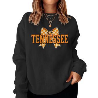 Vintage Tennessee Checkered Orange Coquette Bow Girls Women Sweatshirt - Monsterry