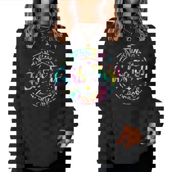 Warning Girls Trip In Progress Tie Dye Vacation Matching Women Sweatshirt - Thegiftio