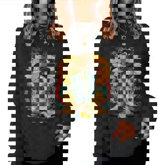 Western Cowboy Boot Horseshoe Sunflower Rope Cowgirl Country Women Sweatshirt | Mazezy