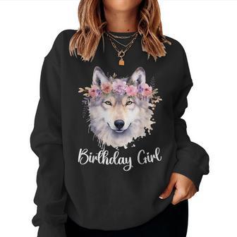 Wolf With Flowers For The Birthday Girl Women Sweatshirt - Thegiftio UK