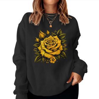 Yellow Rose Flower In Full Bloom Gardener Botanist Flowers Women Sweatshirt - Thegiftio UK