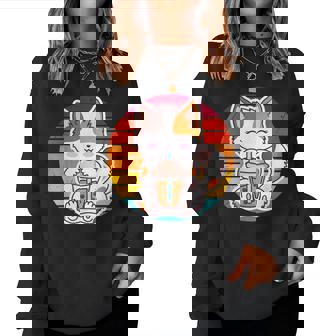 かわいい猫 ボバ ティーバブル アニメ 日本猫 女の子 ティーン レディーススウェットシャツ - Kawaiitshirt