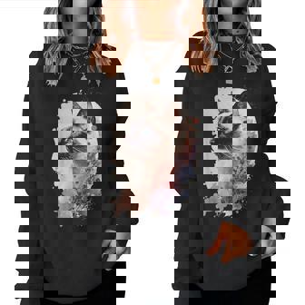 シャム猫 日本の桜 花柄 水彩 猫 レディーススウェットシャツ - Kawaiitshirt