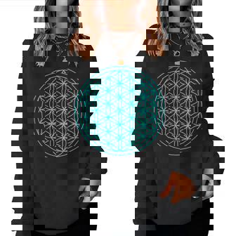 スピリチュアルセイクリッドジオメトリ 生命の花 ブルー レディーススウェットシャツ - Kawaiitshirt