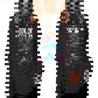 市川市 サングラスをかけた猫と花のデザイン レディーススウェットシャツ - Kawaiitshirt