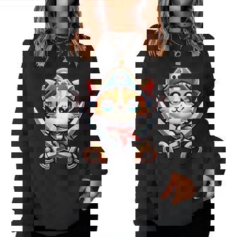 猫 海賊 キャプテントーク 海賊の日 幼児 女の子 男の子 レディーススウェットシャツ - Kawaiitshirt