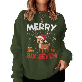 67 Meme Merry Six Seven Reindeer Christmas Men Women Sweatshirt - Thegiftio UK