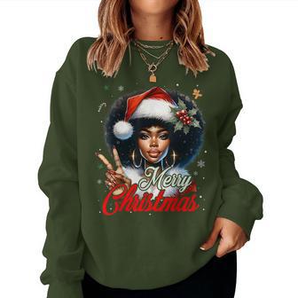 Black African American Christmas Girl Melanin Santa Xmas Women Sweatshirt | Mazezy