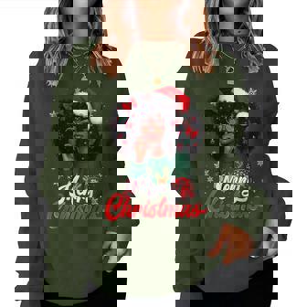 Black Girl Santa Hat Merry Christmas Pajama African American Women Sweatshirt | Mazezy