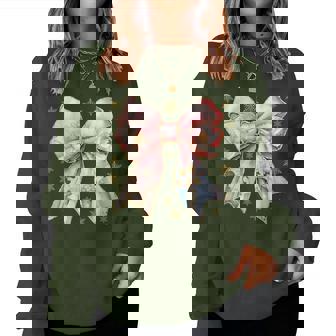 Cute Coquette Bow Baby Jesus Nativity Scene Christian Xmas Women Sweatshirt | Mazezy