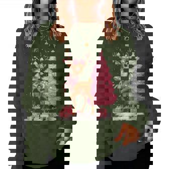 Pink Reindeer Coquette Bow Christmas Tree Pajamas Girl Women Women Sweatshirt | Seseable UK