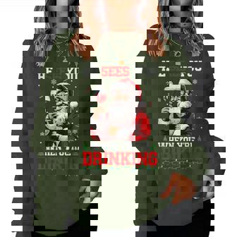 He Sees When You're Drinking Christmas Santa Drinking Wine Women Sweatshirt | Mazezy