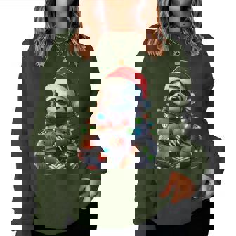 Sloth Christmas Lights Santa Hat Merry Xmas Women Sweatshirt - Thegiftio