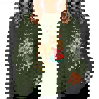 Vintage 1950S Old Fashioned Family Christmas Retro Christmas Reindeer And Girl Mid Century Xmas Women Sweatshirt - Seseable