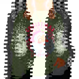 Vintage Retro Pink Santa Christmas Vibes Groovy Pink Santa Women Sweatshirt | Mazezy