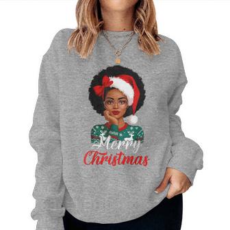 Black Girl Afro Santa Hat Merry Christmas African American Women Sweatshirt - Thegiftio