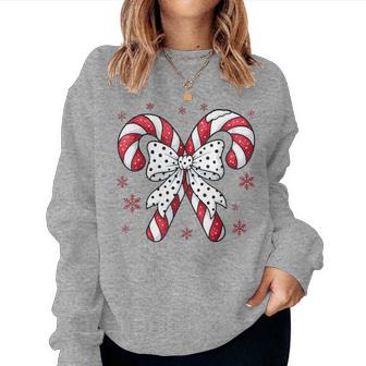 Candy Cane Christmas Season Girls Retro Coquette Bow Women Sweatshirt - Monsterry