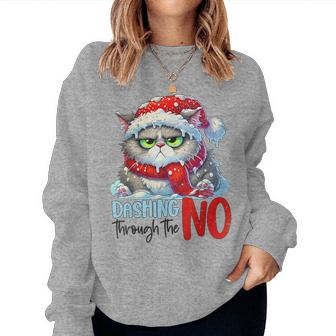 Dashing Through The No Sarcastic Christmas Cat Lover Women Women Sweatshirt | Mazezy