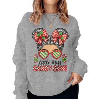 Little Miss Candy Cane Women Messy Bun Christmas Women Sweatshirt | Seseable CA