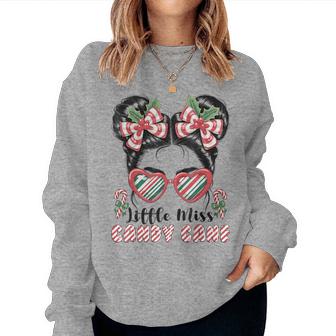 Messy Bun Little Miss Candy Cane Christmas Girls Toddlers Women Sweatshirt | Seseable CA
