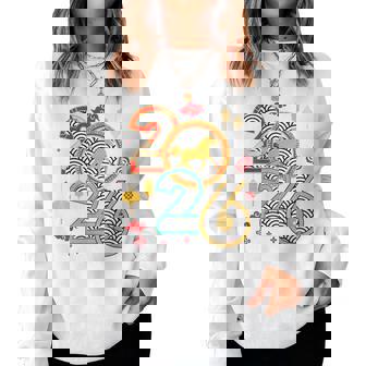 2026 Year Of The Horse Chinese New Year Lunar Zodiac Retro Women Sweatshirt | Mazezy