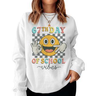 67Th Day Of School Vibes 67 Meme Cute Smile Face Teacher Women Sweatshirt | Mazezy