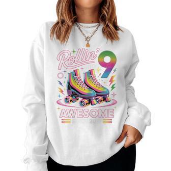 9Th Birthday Girl Nine 9 Year Old Roller Skate Skating Women Sweatshirt - Thegiftio UK